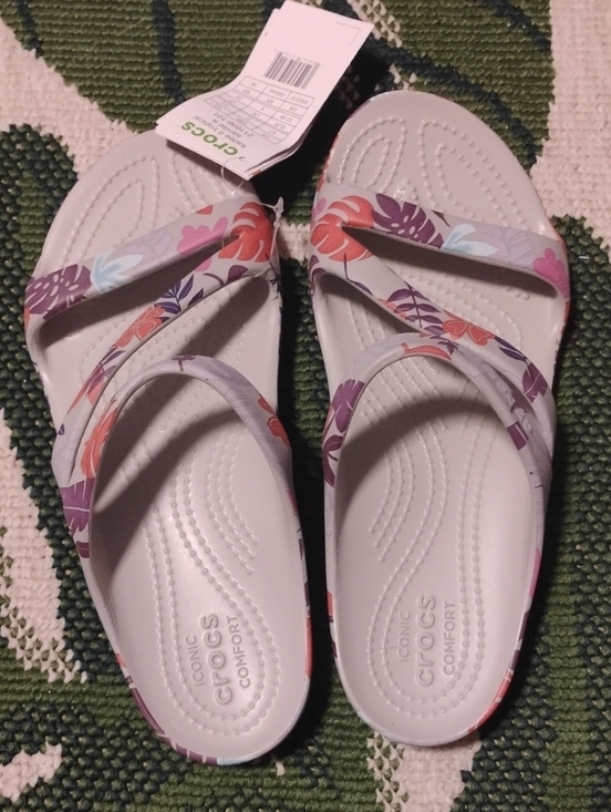 CROCS Shoes - CROCS Women's White Sandals with Multicolor Floral Straps